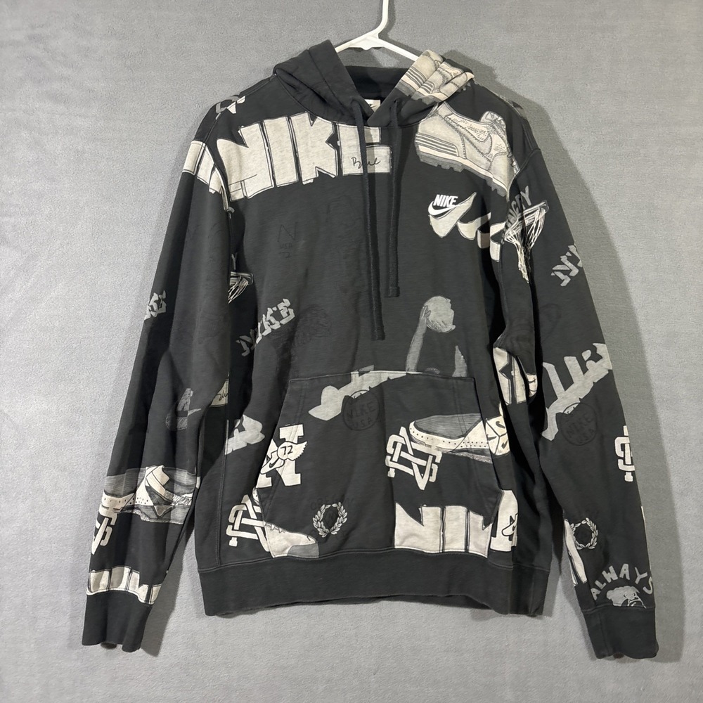 Nike Hoodie Mens M Gray Jordan Loud Allover Print Logo Sneakers Basketball